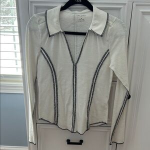 Pilcro Anthropology Women's Cream and Black long sleeve V neck Shirt